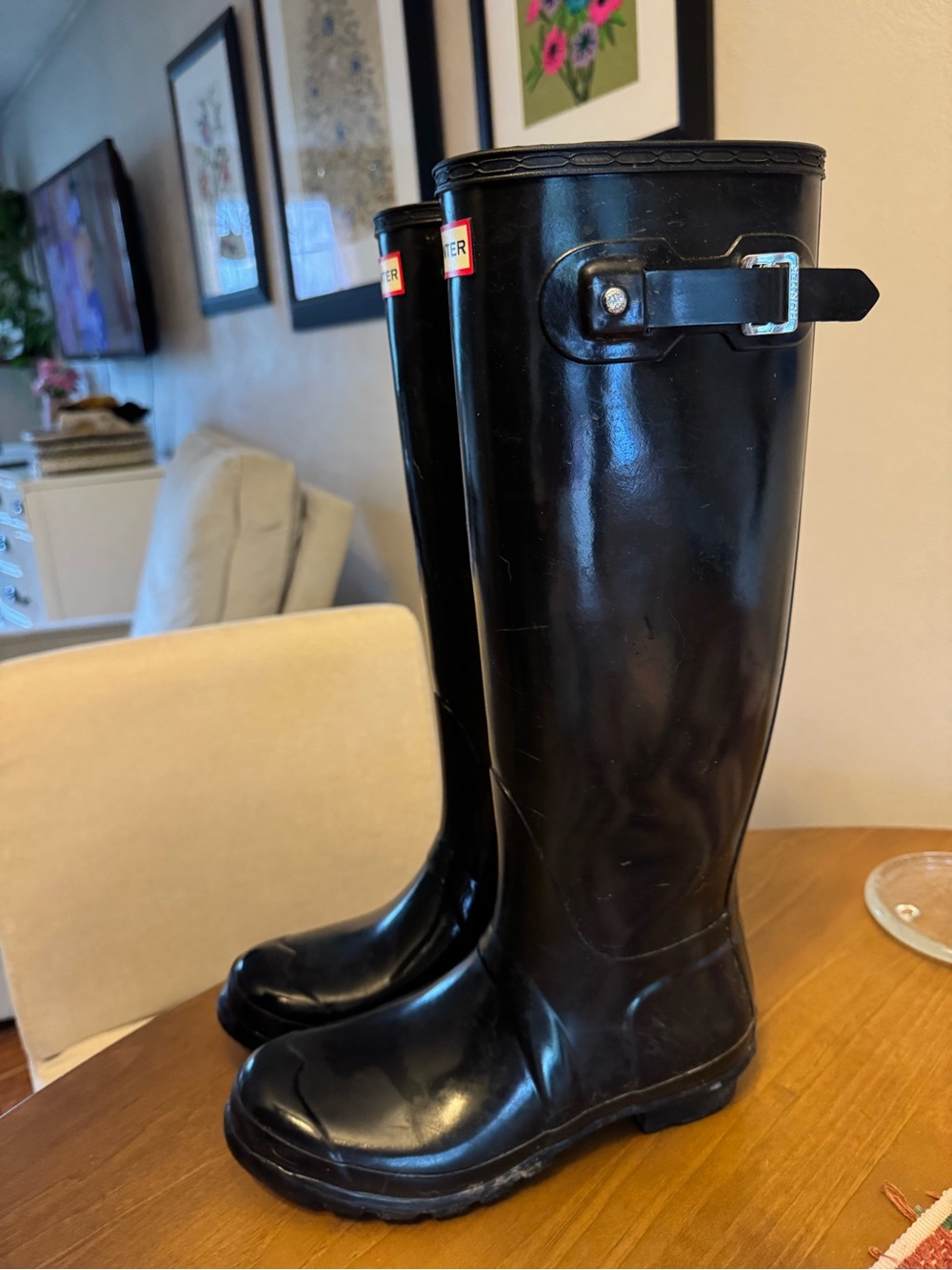 Hunter Black Women's Tall Rain Boots with Side Buckle